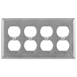 Hubbell Wiring Device-Kellems SS84 Standard Receptacle Wall Plate, 4 Gangs, 302/304 Stainless Steel