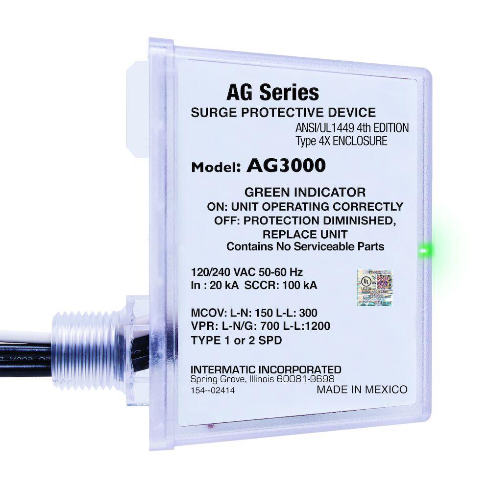 Intermatic AG3000 Surge Protective Device, 120/240 V AC, 50/60 Hz, 3 Poles, 20 kA SCCR, 1 Phase