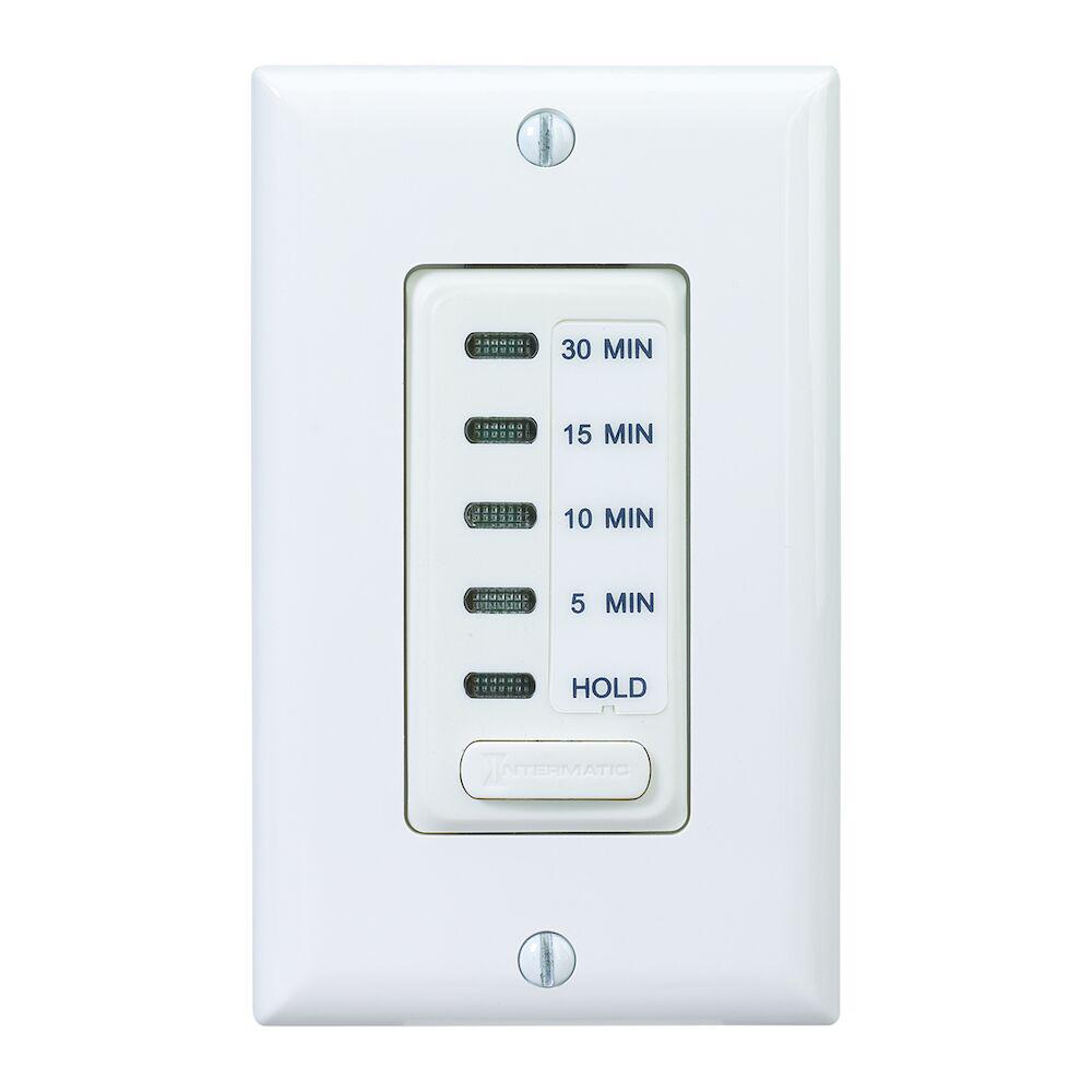 Intermatic EI200W Auto Shut-Off In-Wall Electronic Countdown Timer, 5/10/15/30 min Setting, 120 V AC, 1/2 hp, 1NO 1 Form A SPST Contact, 1 Poles
