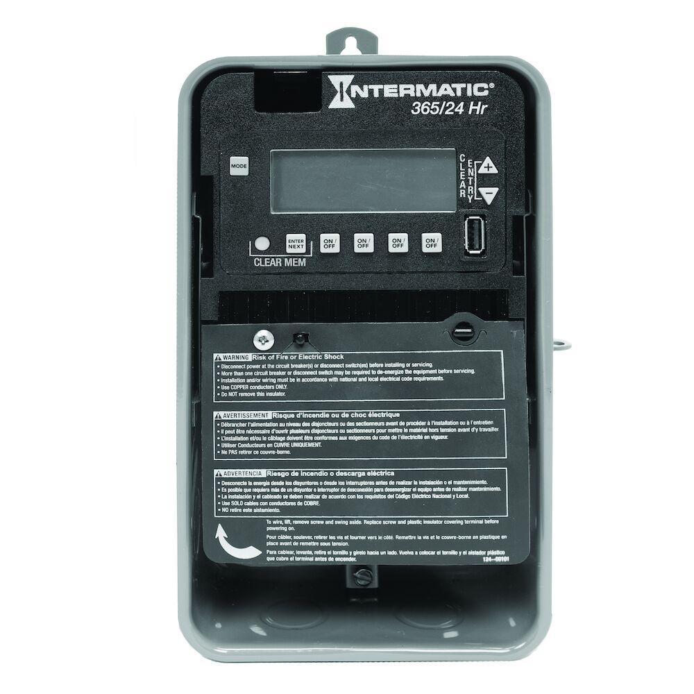 Intermatic ET2145CR Electronic Time Switch, 1 min to 23 hr 59 min Time Setting, 120 to 277 V AC, 1 hp, 2 hp, 4 Form A 4SPST Contact Form, 1 Pole