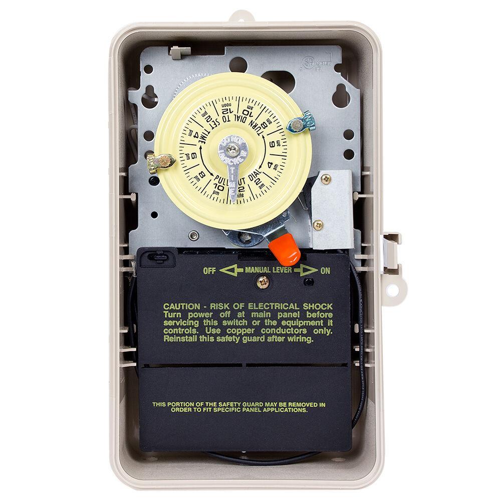 Intermatic T104P201 T100 Heavy Duty Mechanical Timer Switch, 24 hr Setting, 208 to 277 V AC, 5 hp, 2NO 2 Form A DPST Contact, 2 Poles