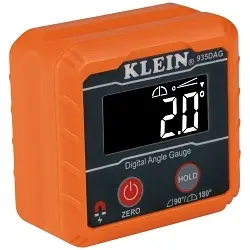 Klein 935DAG Digital Angle Gauge and Level, 0 to 90/0 to 180 deg Measuring, +/-0.1/0.2 deg Accuracy, 2.36 in L x 1.2 in W x 2.2 in H, (2) 1.5 V DC AAA Batteries, Reverse Contrast Display