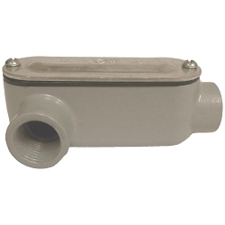 Allied Tube & Conduit ALR1CGKON Type LR Conduit Body With Stamped Aluminum Flat Cover, Neoprene Gasket, 1/2 in Hub, Copper Free Die Cast Aluminum