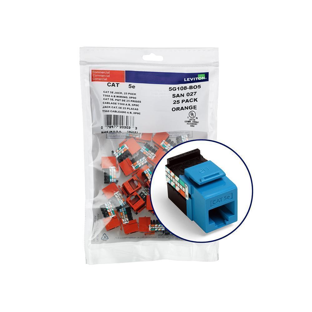 Leviton QuickPack® eXtreme® QuickPort® 5G108-BL5 8-Conductor 8-Position UTP Connector, Cat 5e Module, Panel Mount, 1 Ports, Plastic, Blue