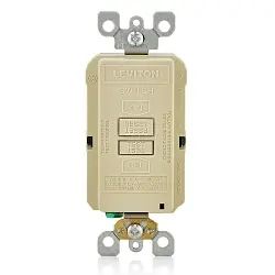 Leviton SmartlockPro® GFRBF-I Feed-Through Self-Test Slim Blank Face GFCI Receptacle With Professional Grade Lockout and LED Indicator, 125 V AC, 20 A, 2 Poles, 3 Wires, Ivory