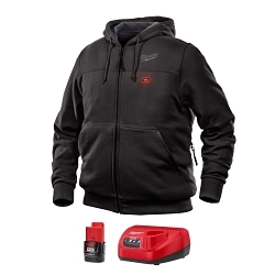 Milwaukee M12™ 302B-212X Insulated Heated Hoodie Kit, 2XL, Black, Polyester/Brushed Tricot Lining, 46 to 48 in Chest, Resists: Water and Wind
