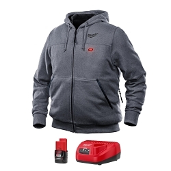 Milwaukee M12™ 302G-21L Insulated Heated Hoodie Kit, L, Gray, Cotton/Brushed Tricot Lining/Polyester, 42 to 44 in Chest, Resists: Water and Wind