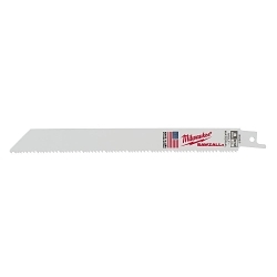 Milwaukee SAWZALL® 48-00-5093 Straight Back Thin Kerf Reciprocating Saw Blade, 8 in L x 3/4 in W, 8/12 TPI, Bi-Metal Body, Universal/Toothed Edge Tang