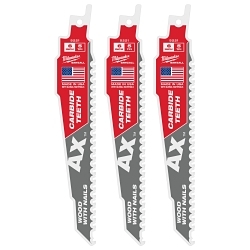 Milwaukee SAWZALL® AX™ 48-00-5221 Tapered Back Reciprocating Saw Blade, 6 in L, 5 TPI, Carbide Body, Universal/Toothed Edge Tang