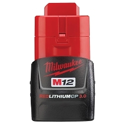 Milwaukee M12™ REDLITHIUM™ 48-11-2430 Compact Battery Pack, 3 Ah Li-Ion Battery, 12 V DC Charge, For Use With M12™ 12 V Cordless Tools