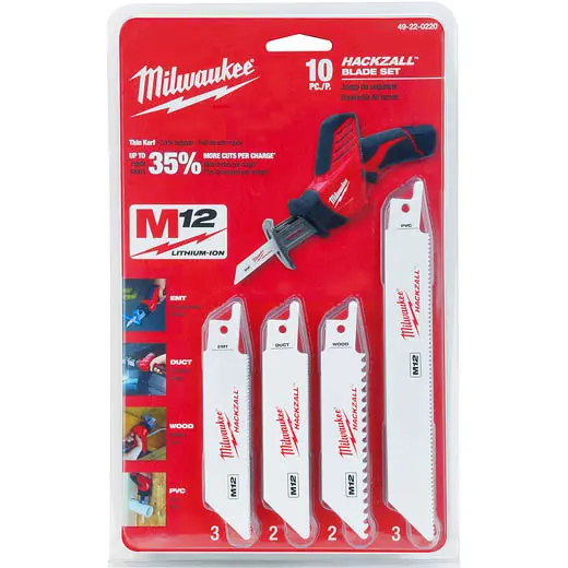 Milwaukee HACKZALL™ 49-22-0220 Straight Back Thin Kerf Reciprocating Saw Blade Set, 4.6 in L x 3/4 in W, Bi-Metal Body, Universal/Toothed Edge Tang