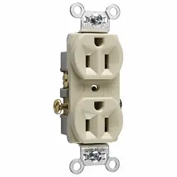 Pass & Seymour CR15I Duplex Straight Blade Receptacle, 125 V AC, 15 A, 2 Poles, 3 Wires, Ivory