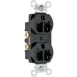 Pass & Seymour CRB5362BK Duplex Straight Blade Receptacle, 125 V AC, 20 A, 2 Poles, 3 Wires, Black