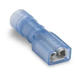 Sta-Kon 14RBD-18377 187 Female Disconnect, 16 to 14 AWG Conductor, 0.187 in W x 0.032 in THK Tab, Internal Serration Long Barrel, Brass, Blue, Fully Insulated