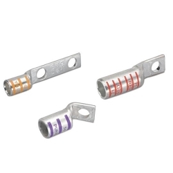 Color-Keyed 54123NT 54100 1-Hole Non-Insulated Compression Lug Connector With Peep Hole, 750 kcmil Copper Conductor, Die Code: 106, 5/8 in Stud, Copper