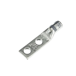 Color-Keyed 54206 54200 2-Hole Non-Insulated Compression Lug With Peep Hole, 4 AWG Copper Conductor, Die Code: 29, 1/4 in Stud, Copper