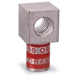 Color-Keyed 54212 54200 2-Hole Non-Insulated Compression Lug With Peep Hole, 4/0 AWG Copper Conductor, Die Code: 54, 3/8 in Stud, Copper
