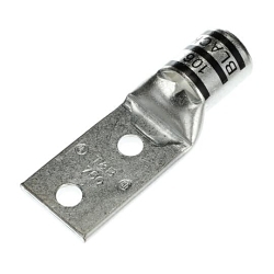 Color-Keyed 54223 54200 2-Hole Non-Insulated Compression Lug With Peep Hole, 750 kcmil Copper Conductor, Die Code: 106, 1/2 in Stud, Copper