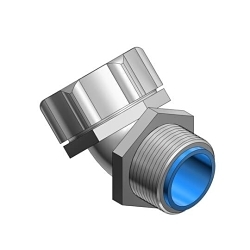 Thomas & Betts 7345 5200/5300 Dusttight Insulated Watertight Conduit Connector With PG Thread, 1 in Trade, 45 deg, Nylon/Steel, Chromate Coated