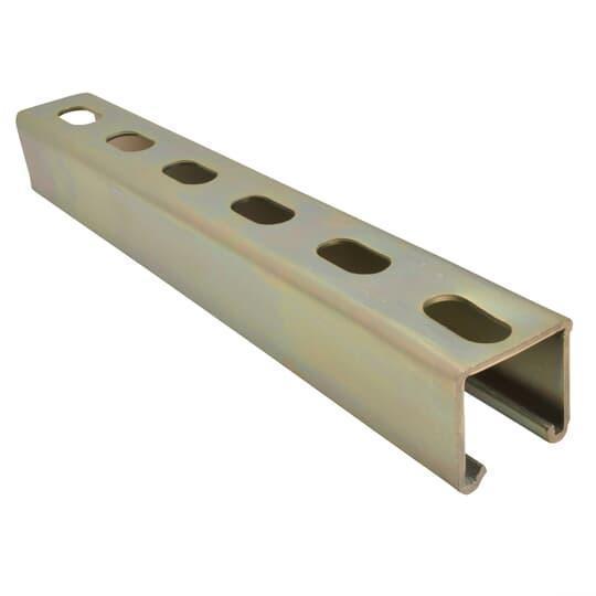 Superstrut A1200HS-10 A Series Half Slotted Metal Channel, 10 ft L 1-5/8 in W 1-5/8 in D 12 ga THK, Steel, Gold, Domestic