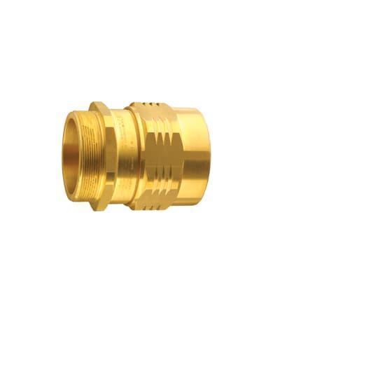 Kopex-Ex HAAM0808U External Thread Straight Liquidtight Conduit Connector With Flameproof Barrier Universal Gland, 50 mm Trade, For Use With Liquidtight Conduit Fitting, Brass, Nickel Plated