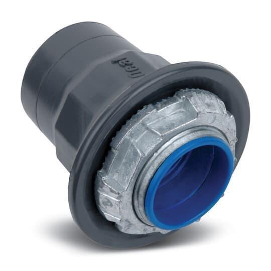Ocal-Blue™ HUB3-G Knockout Hub Connector With Thermoplastic Insulated Throat, 3 in, For Use With Conduit Body and Fitting, Zinc, PVC Coated