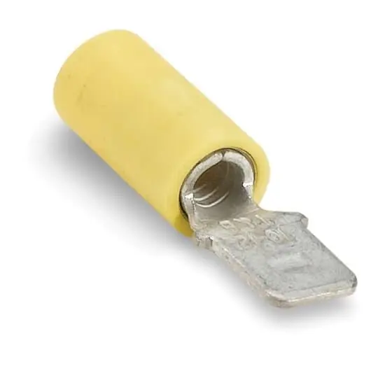 Sta-Kon RC2517 250 Vinyl Insulated Male Tab Disconnect, 12 to 10 AWG Conductor, 0.25 x 0.032 in Tab, Brass, Yellow
