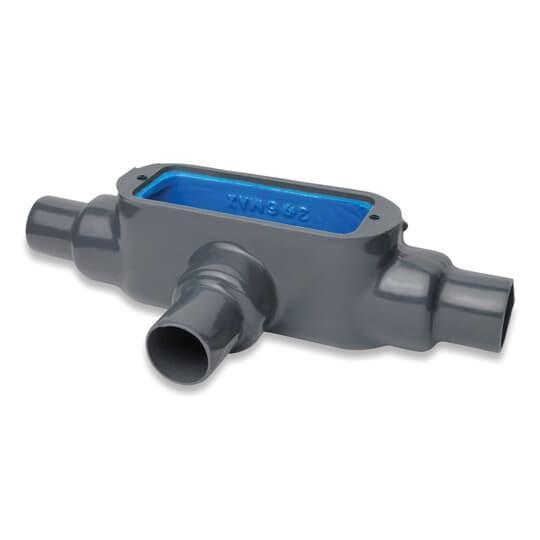OCAL-BLUE® T448-4X-G Type T Conduit Body With Cover, 1-1/4 in Hub, Form 8 Form, 25 cu-in Capacity, Iron, PVC Coated