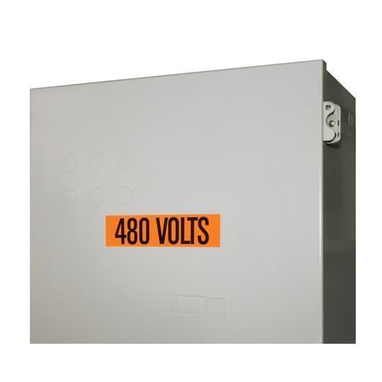 E-Z Code WAT-5020 Conduit and Voltage Marker Card, 1/2 in W x 2-1/4 in L, 460 VOLTS Legend, Black Legend, Orange Background, Vinyl