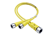 Brad Micro-Change® 884A30A09M010 120068 4-Pole In-Line Splitter, Straight Male x Straight Female x Straight Female End Style, 250 V AC/DC, 4 A, Single Keyway