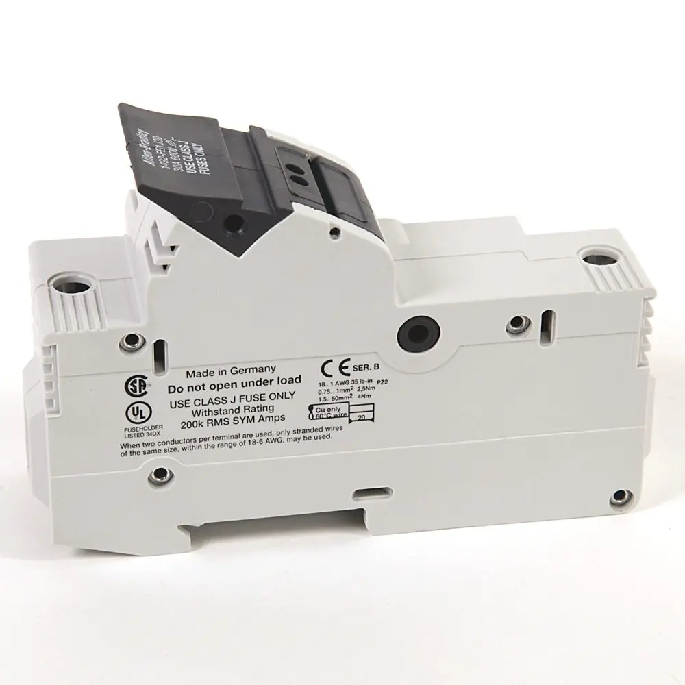Allen-Bradley 1492-FB1J30-L Bulletin 1492-FB single-pole fuse holder rated for 30 A, designed for Class J fuses with a neon indicator for blown fuse d