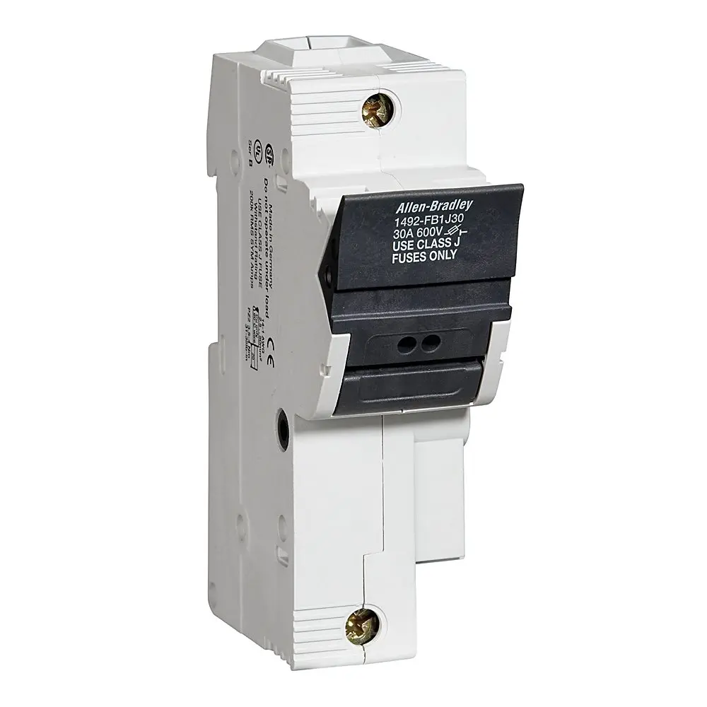 Allen-Bradley 1492-FB3C30-L Bulletin 1492 three-pole fuse holder with integrated LED blown fuse indicator, rated 30A, 600V, for 5 x 20 mm fuses. DIN r