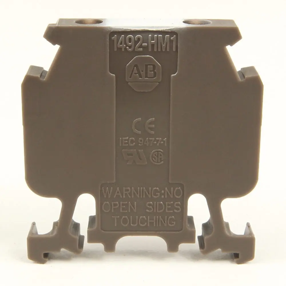Allen-Bradley 1492-HM1GY Bulletin 1492 gray terminal block for single circuit applications rated 600V. Features screw terminal connections and DIN rai