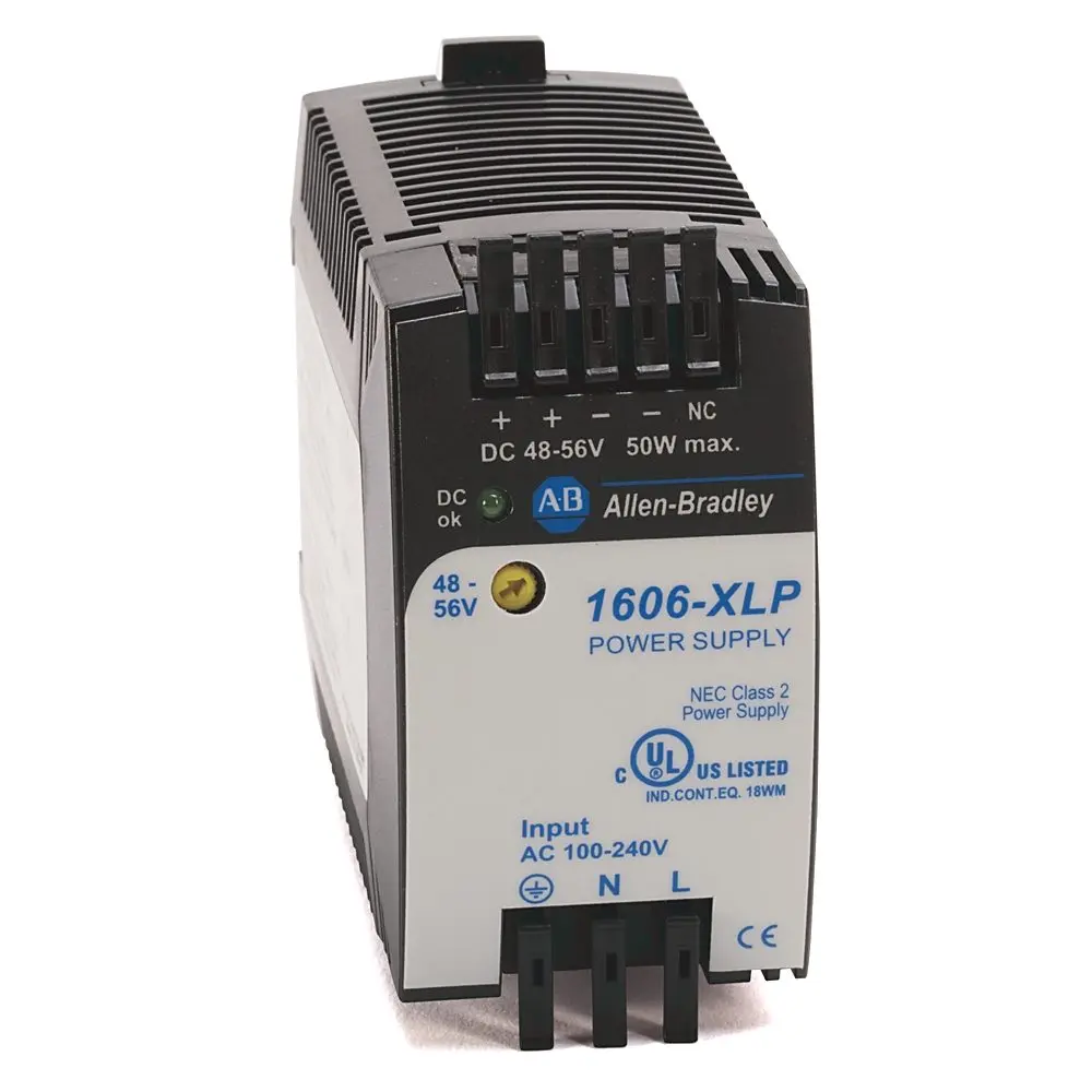 Allen-Bradley 1606-XLP100E-2 Bulletin 1606 switched-mode power supply, 100W, 24V DC output at 4.2A, wide-range 85-264V AC input with active PFC, DIN r