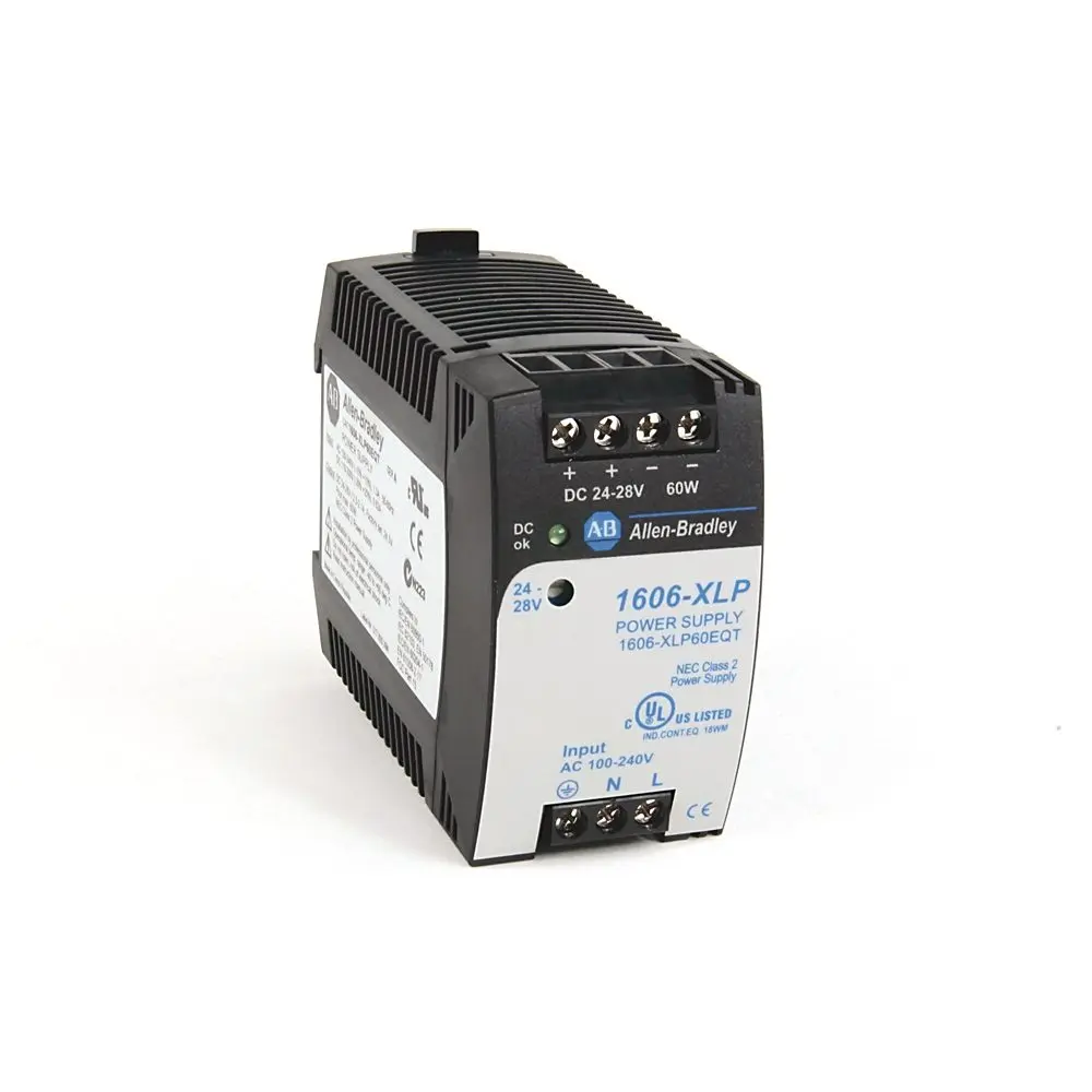 Allen-Bradley 1606-XLP60EQ Bulletin 1606 switched-mode power supply, 24V DC output at 2.5A continuous (60W), universal 85-264V AC input, active PFC, D