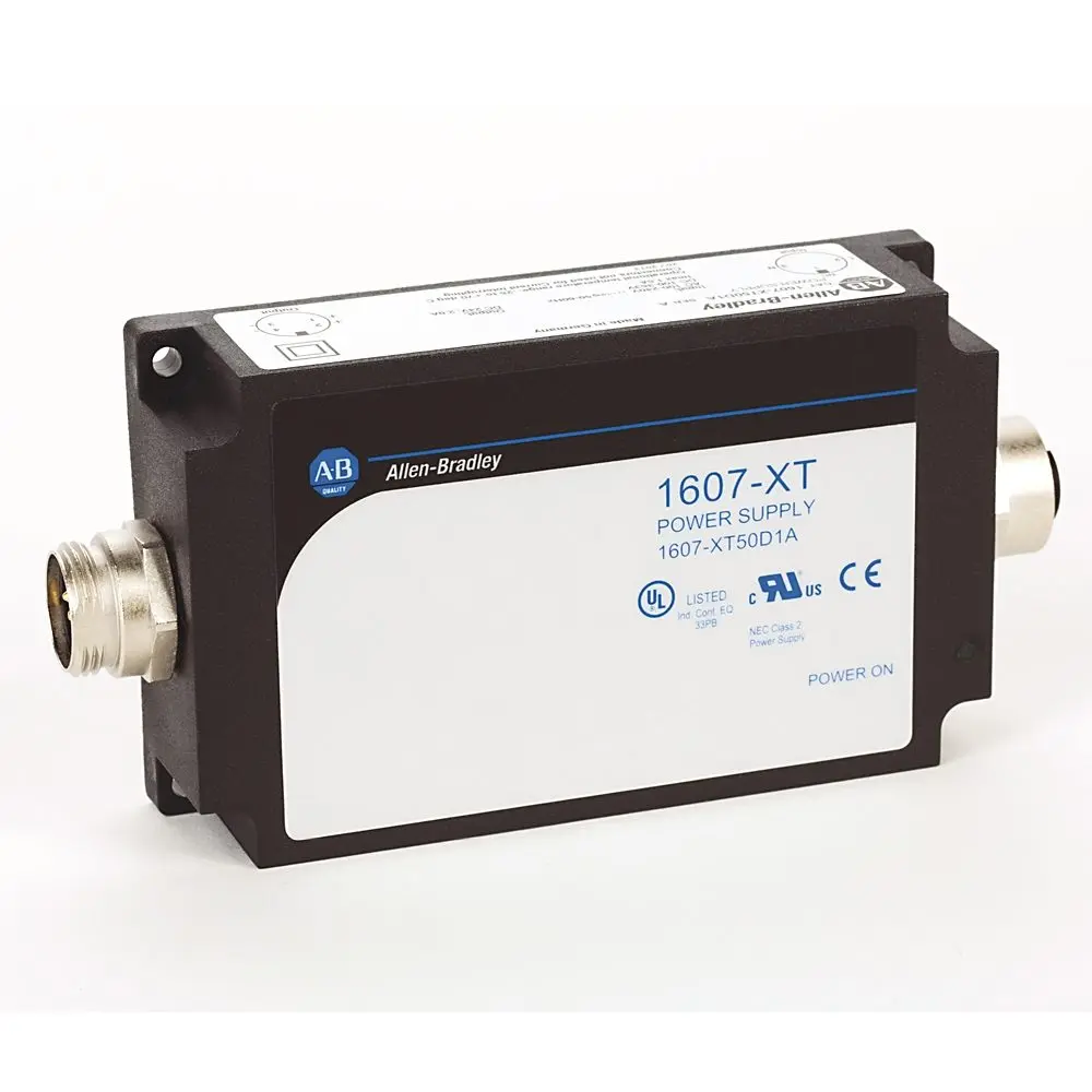 Allen-Bradley 1607-XT100D1A Bulletin 1607 switched-mode power supply delivers 24V DC at 4.2A continuous output (100W) with a wide-range 120/240V AC in