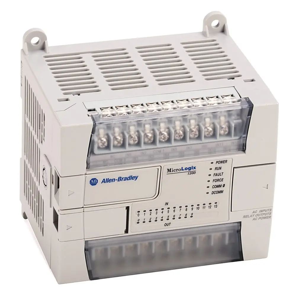 Allen-Bradley 1762-L24AWAR MicroLogix 1200 programmable logic controller with 24 I/O points (12 DC inputs, 12 DC sink/source outputs), 24V DC power, r