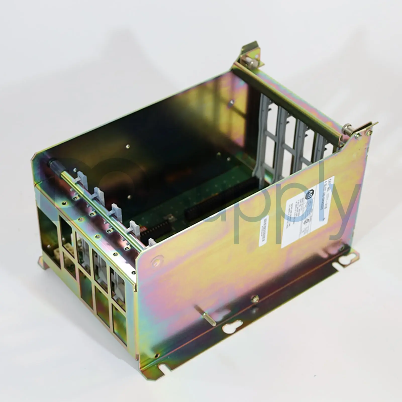 Allen-Bradley 1771-A1B 4-slot I/O chassis for the Bulletin 1771 PLC-5 programmable controller system. This backplane assembly provides the mounting an
