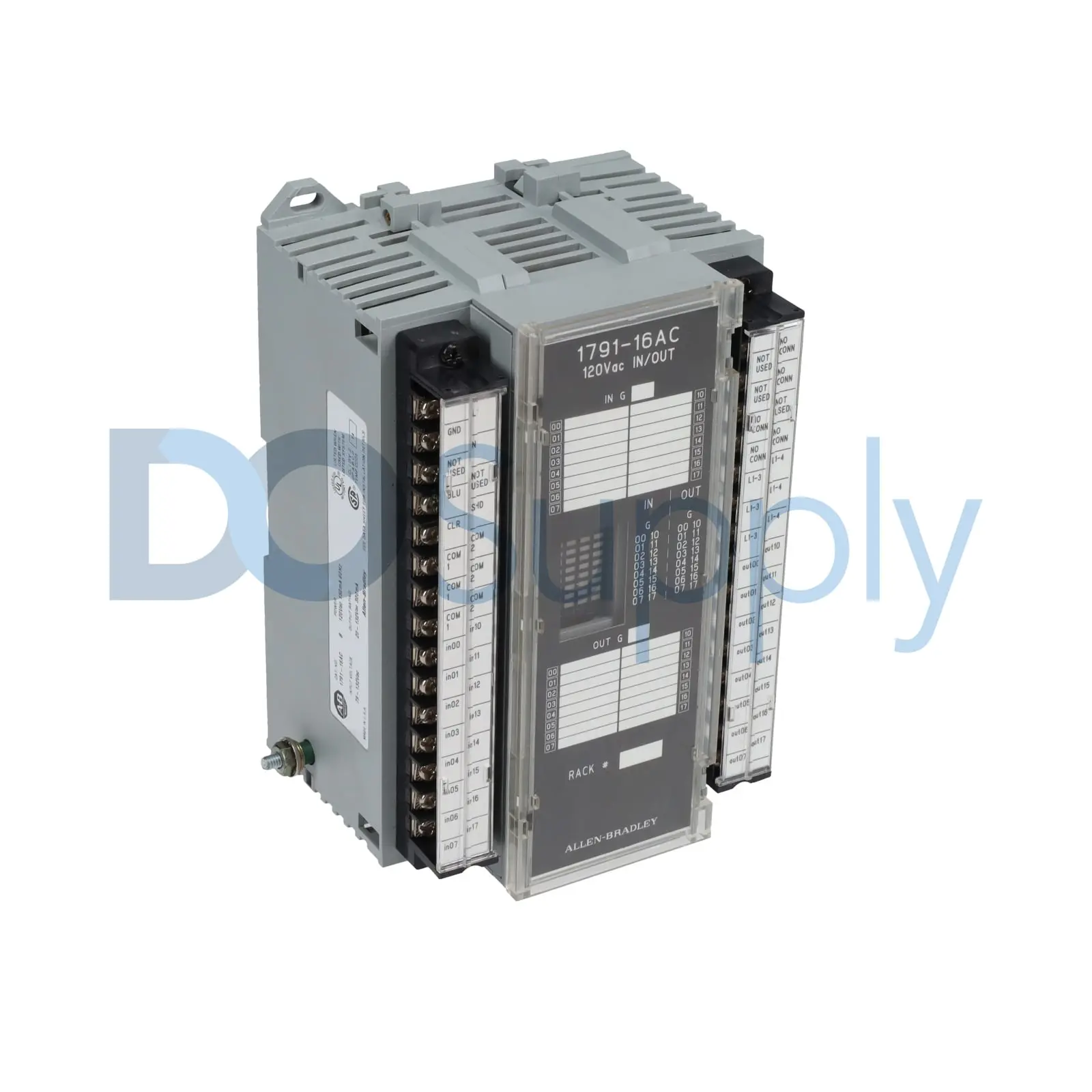 Allen-Bradley 1791-16AC Bulletin 1791 Block I/O 16-point AC input module. Provides a high-density interface for connecting 16 discrete AC field device