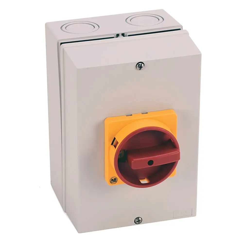 Allen-Bradley 194E-Y25-1753-6N Bulletin 194E rotary disconnect load switch rated 25A at 690V AC, 3-pole, with 11kW motor rating. IP66 enclosure provid