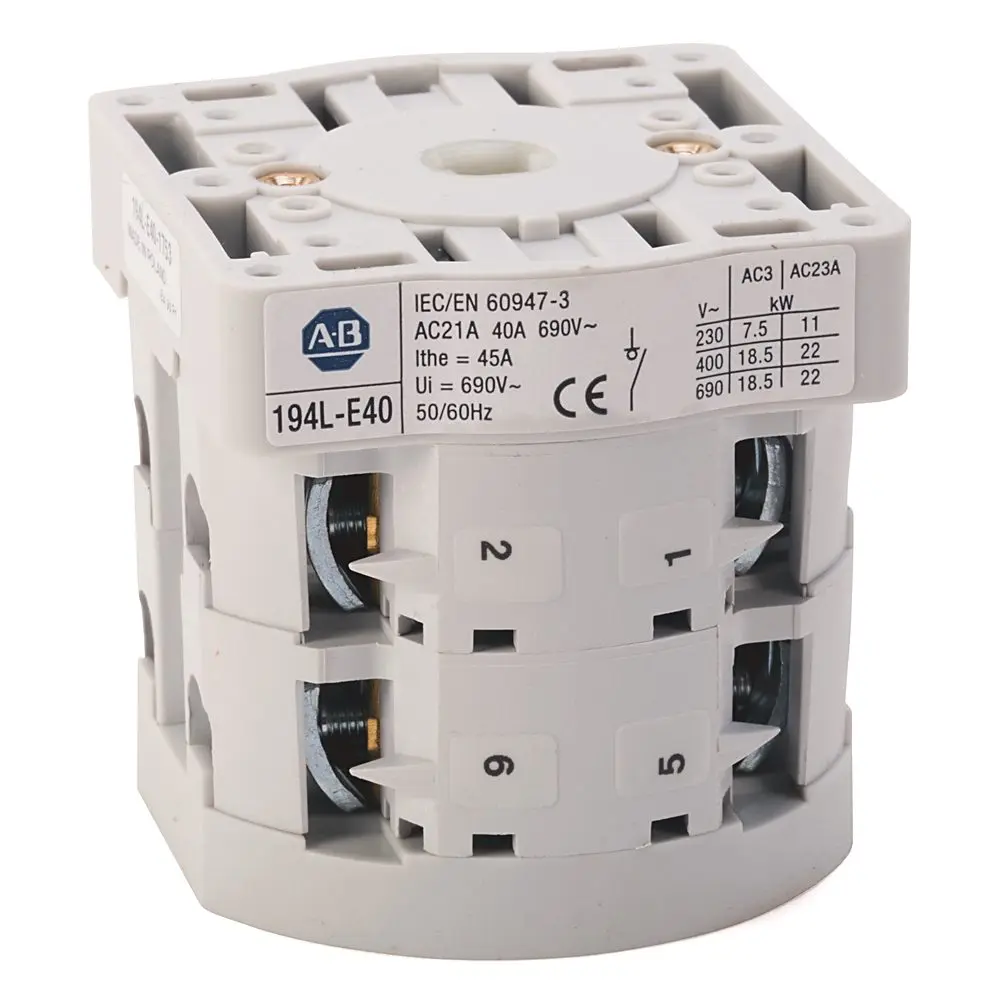 Allen-Bradley 194L-E40-1753 Bulletin 194L rotary disconnect load switch, 40A, 600V AC, 3-pole, non-fused with visible blade break for motor circuit is