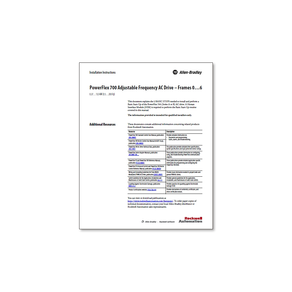 Allen-Bradley PF700,F0-6 INSTALLATION PUB KIT,ENGLISH 20B-PUB-IN1-EN