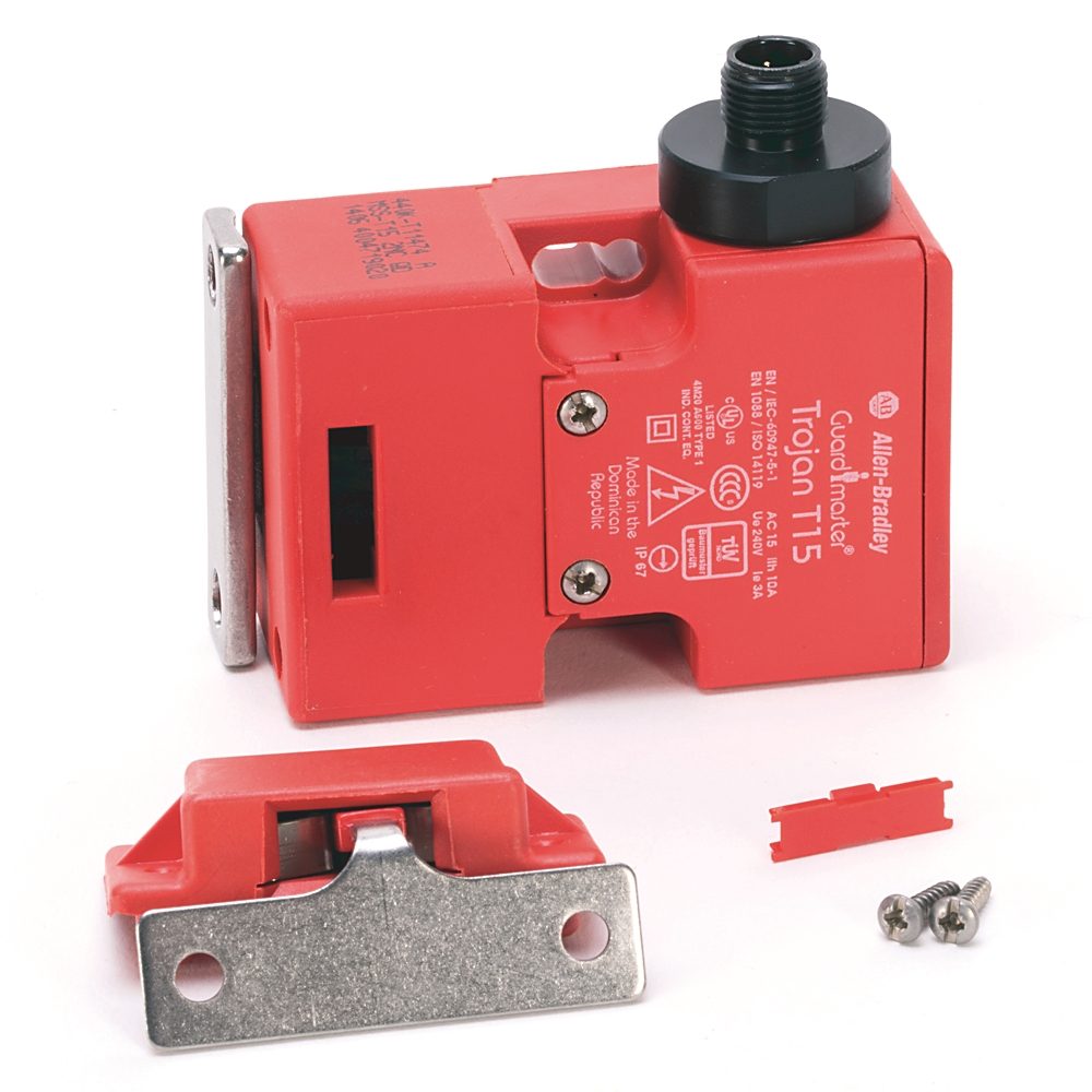 Allen-Bradley 440K-T11474 Bulletin 440K Trojan 6 safety interlock switch with four normally open (N.O.) contacts, 24V DC/AC operating voltage, and 10A