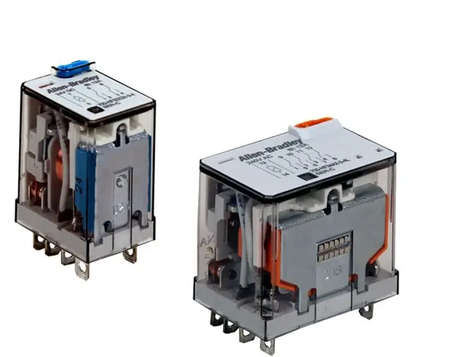 Allen-Bradley 700-HF32A1-4 Bulletin 700 plug-in industrial relay with 120V AC coil, DPDT (2 Form C) contacts rated 12A thermal current. Provides isola