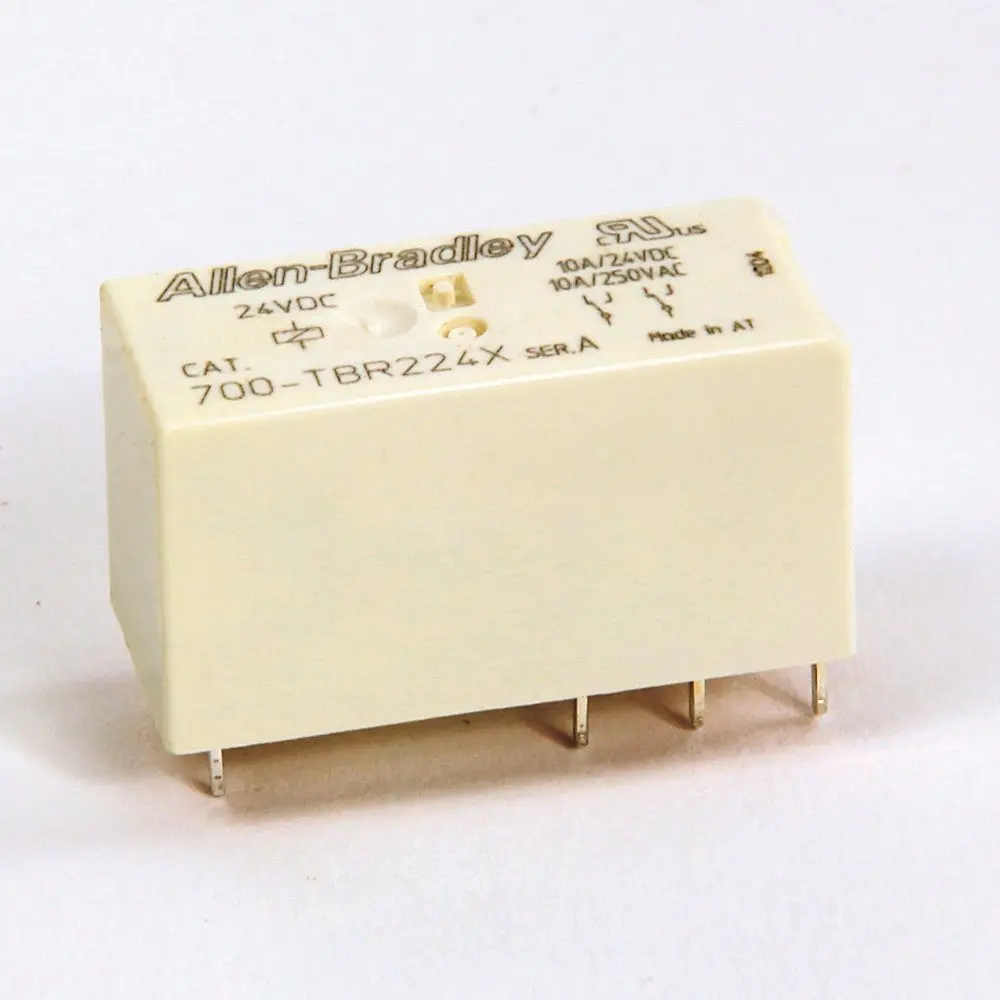 Allen-Bradley 700-TBR24 Bulletin 700 terminal block style output relay with 24V DC coil, 1-pole change-over (1 C/O) contact configuration, and 6A ther