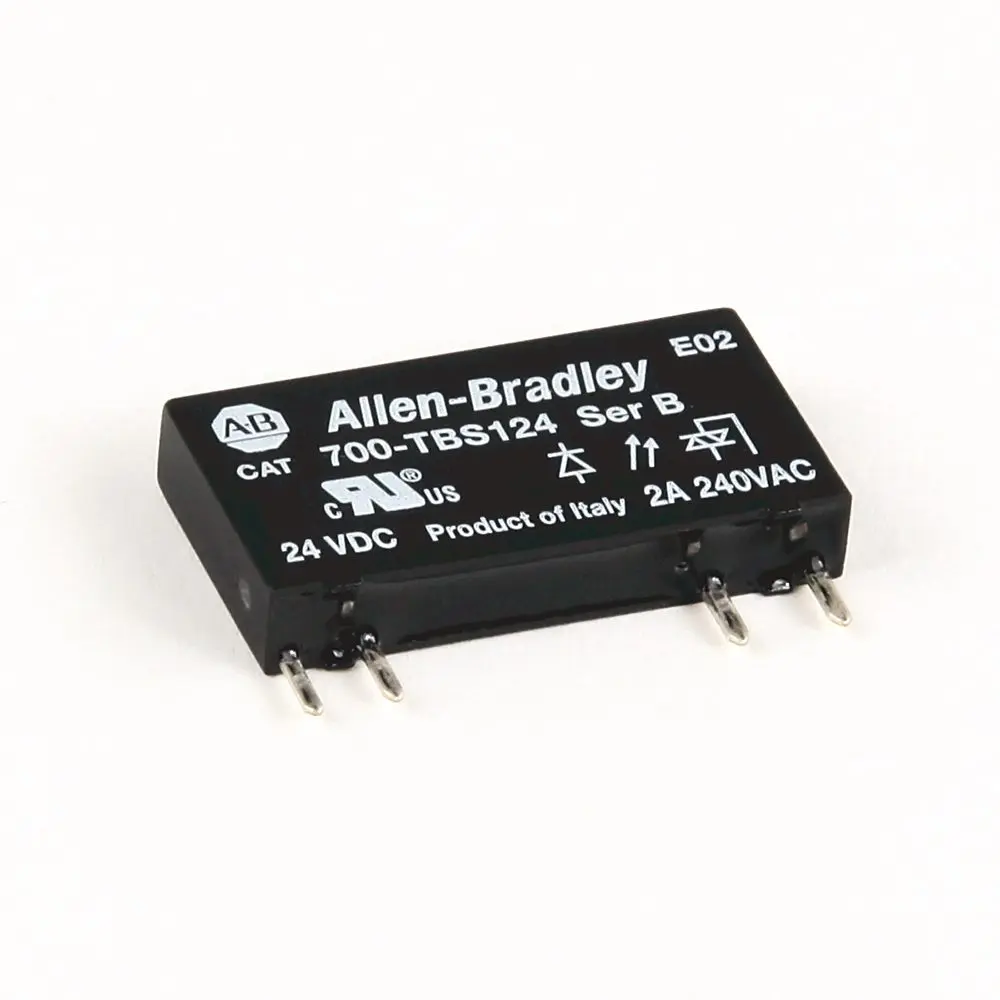 Allen-Bradley 700-TBS60 Bulletin 700 terminal block relay, 2-pole, 2 Form C contacts, 10A at 600V, 24V DC coil. Designed for high-density isolation an