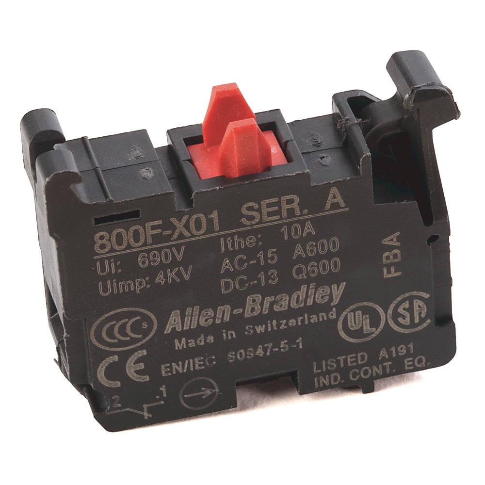 Allen-Bradley 22mm Contact Block 800F PB, Pack qty.10 800F-X01