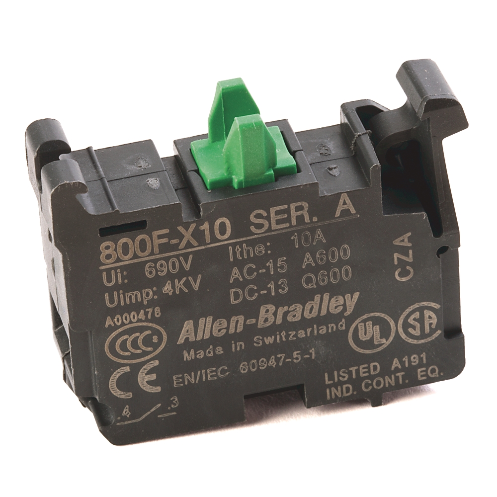 Allen-Bradley 22mm Contact Block 800F PB, Pack qty.10 800F-X10