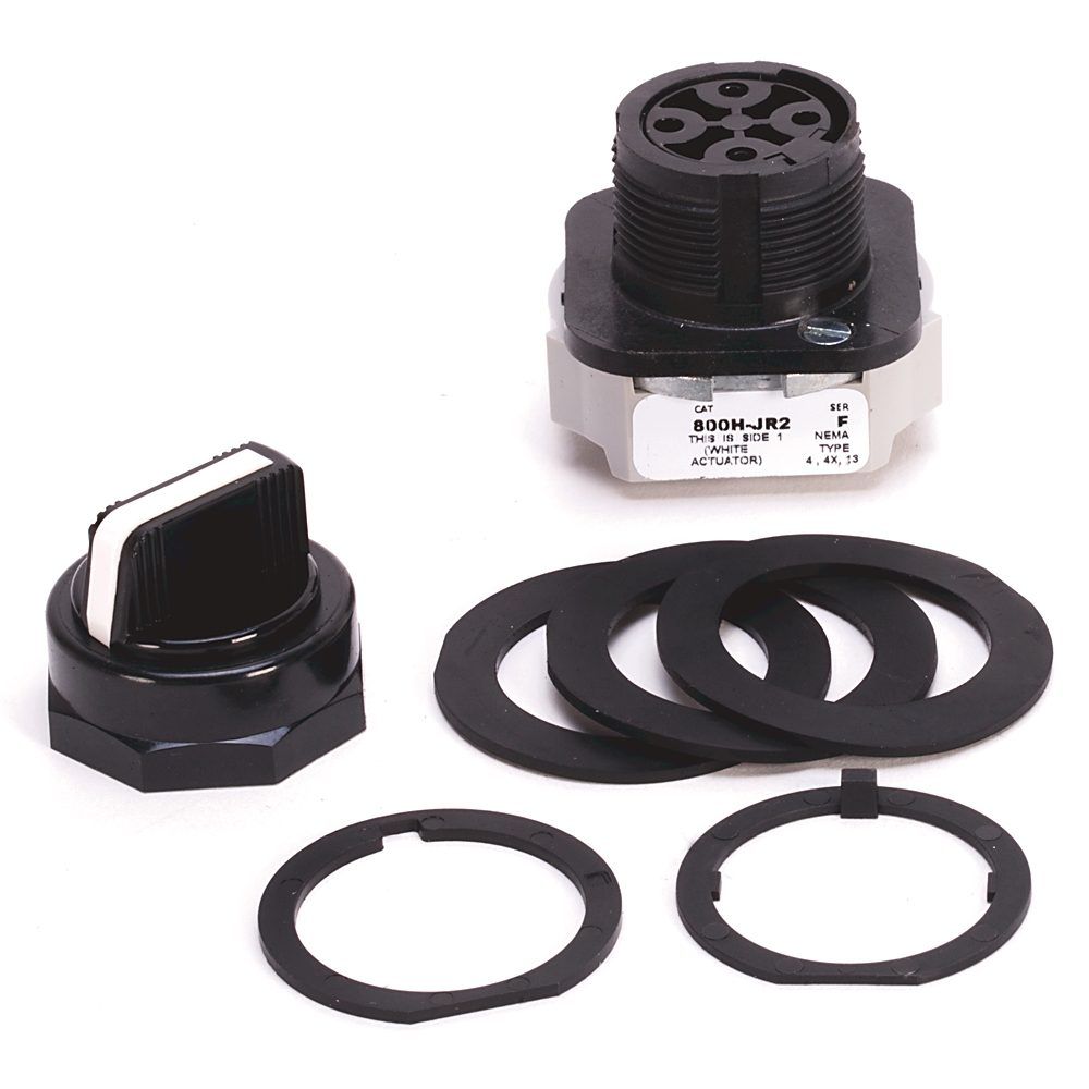 Allen-Bradley 800H-JR5B Bulletin 800H 30mm selector switch operator with 3-position spring-return-to-left (M←S) function and standard knob. Non-illumi