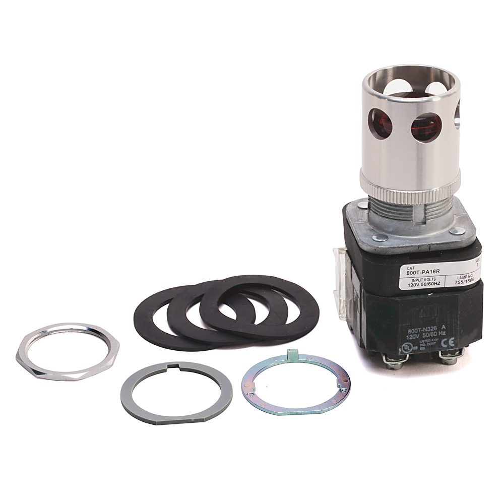 Allen-Bradley 800T-PA16R 30mm heavy-duty push button operator from the Bulletin 800T line. This momentary contact unit features a solid red button cap